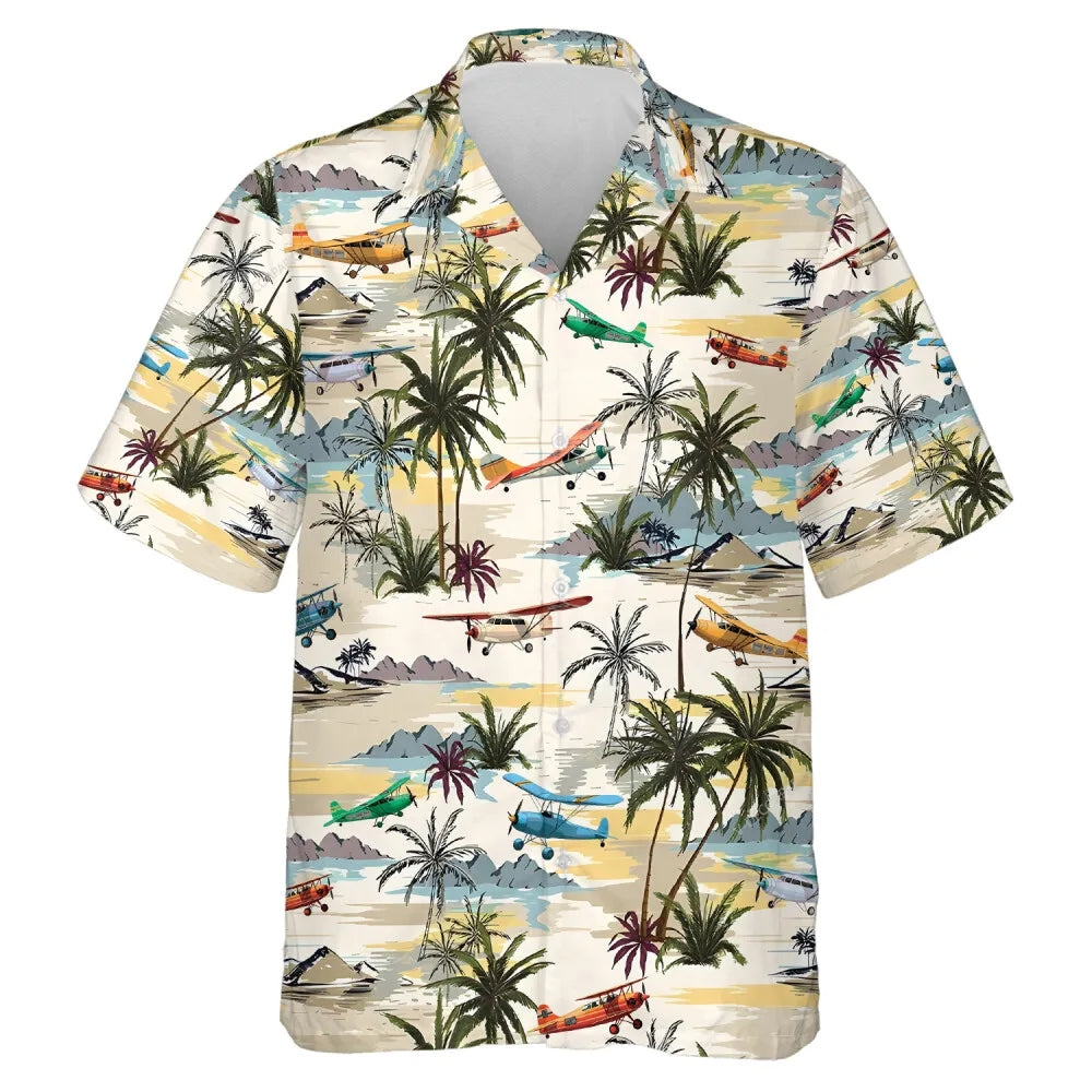 Airplane Aircraft Palm Tree Hawaiian Shirt