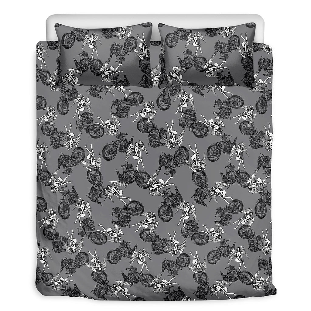 Angel and Motorcycle Pattern Bedding Set