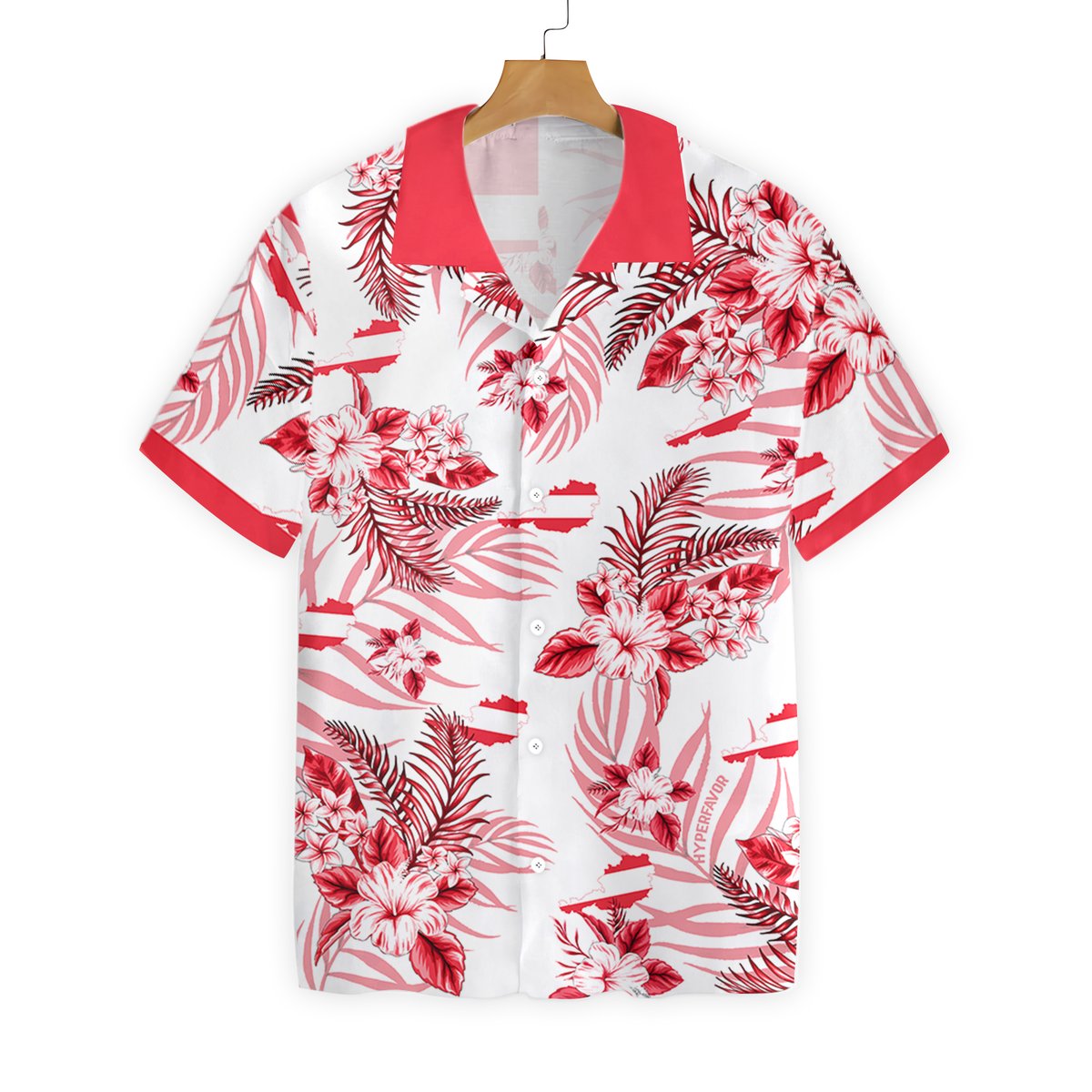 Austria Flag Map Hibicus Hawaiian Shirt