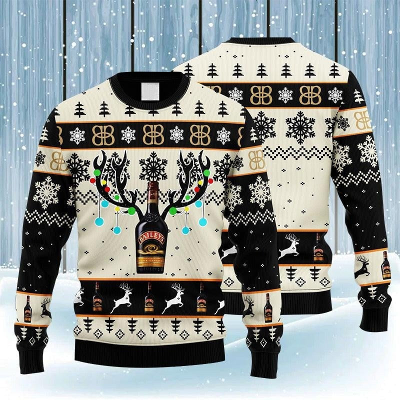 Baileys Reindeer Snowy Wine Christmas Ugly Sweater