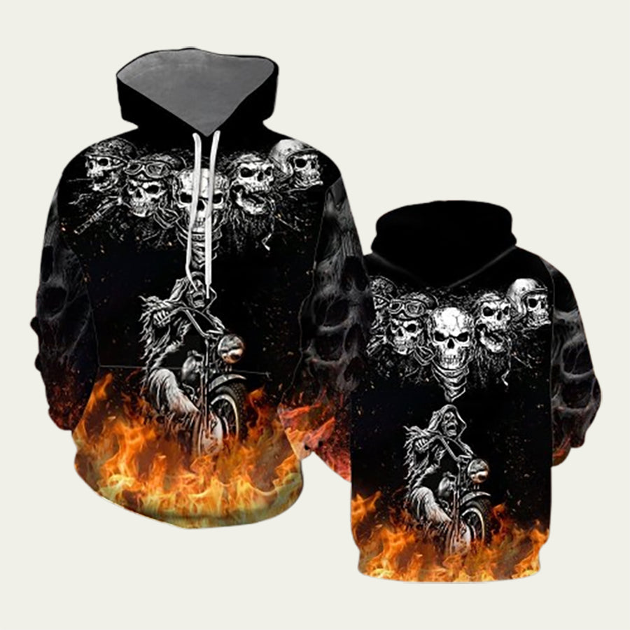 Biker Skulls On The Fire Hoodie