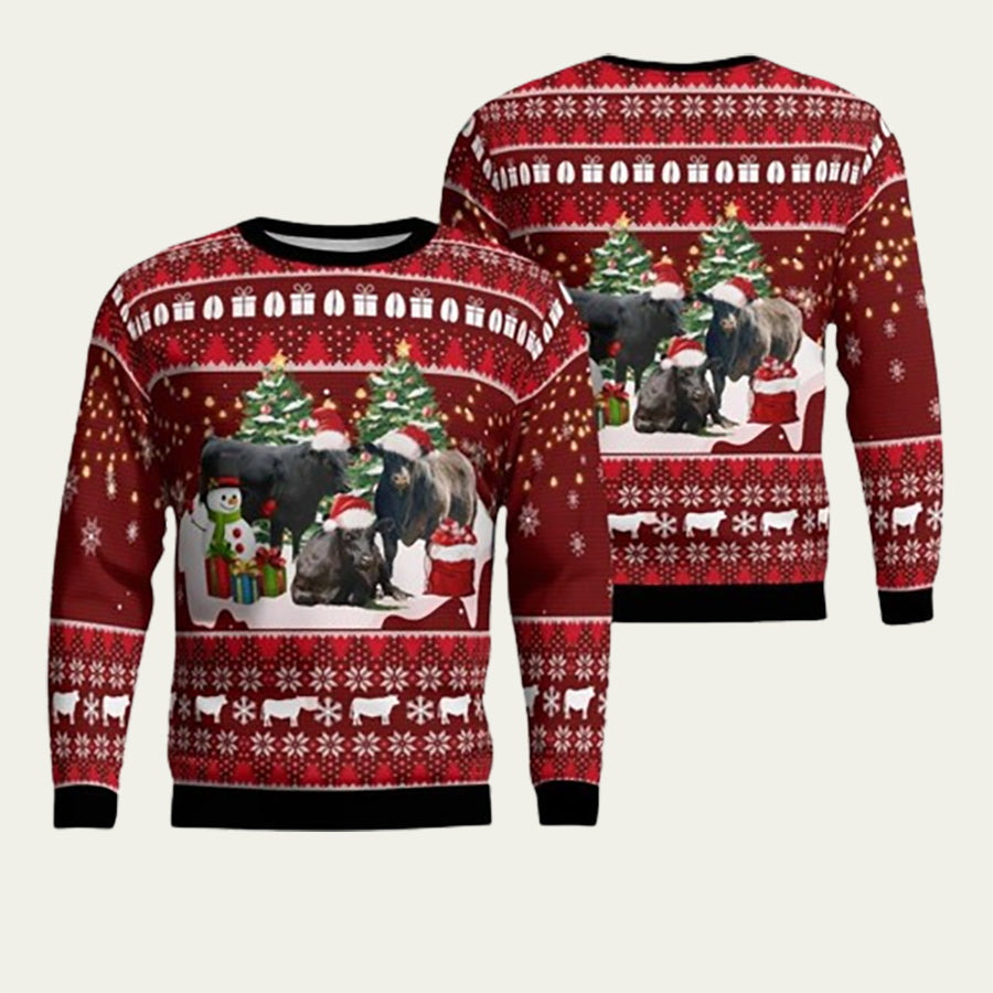 Black Angus Cattle Ugly Christmas Sweater