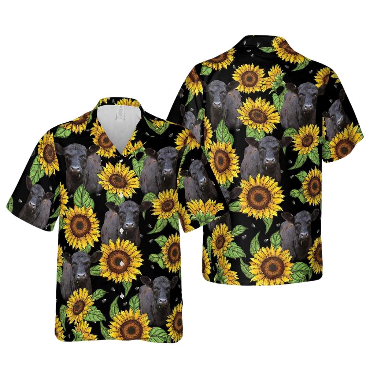 Black Angus Sunflower Hawaiian Shirt