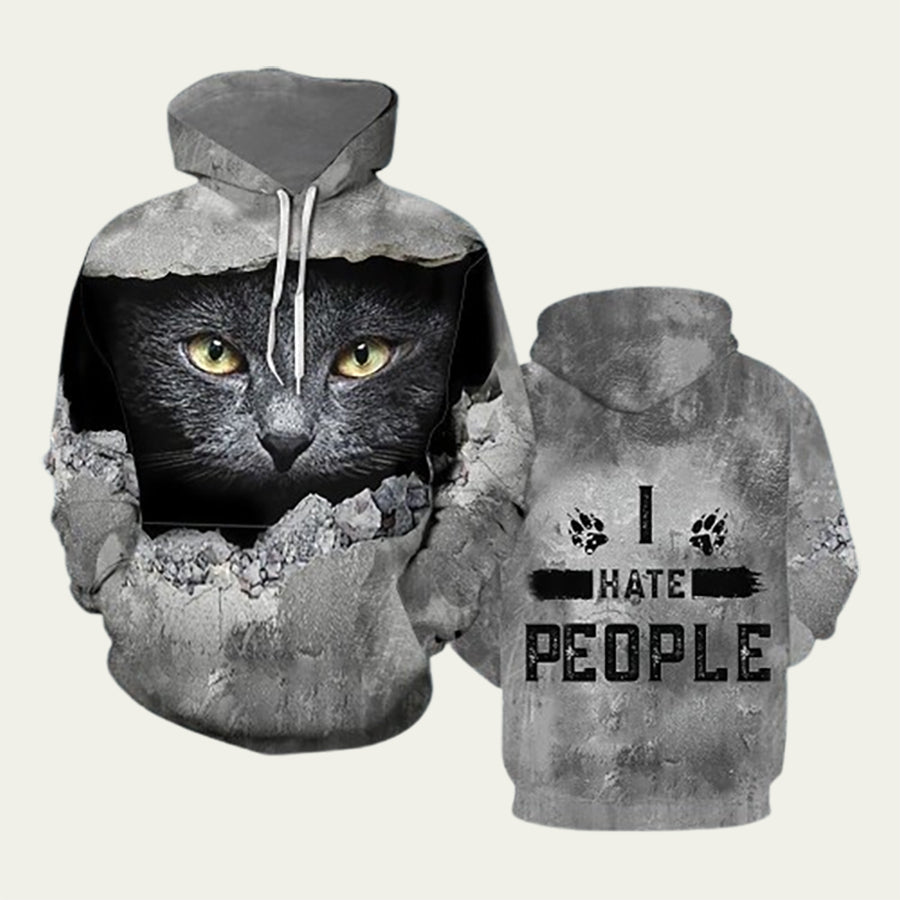 Black Cat I Hate People Hoodie