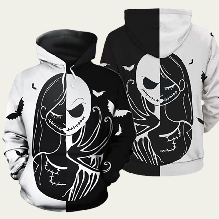 Black Jack Skellington and Sally White Hoodie