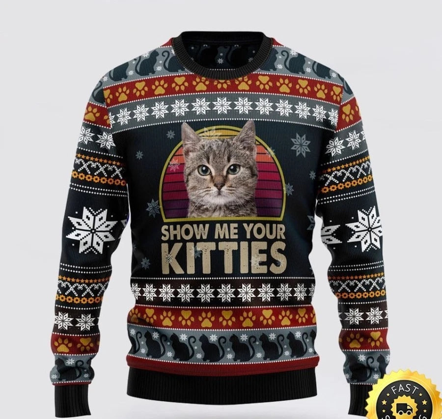 Cat Show Me Your Kitties Ugly Christmas Sweater