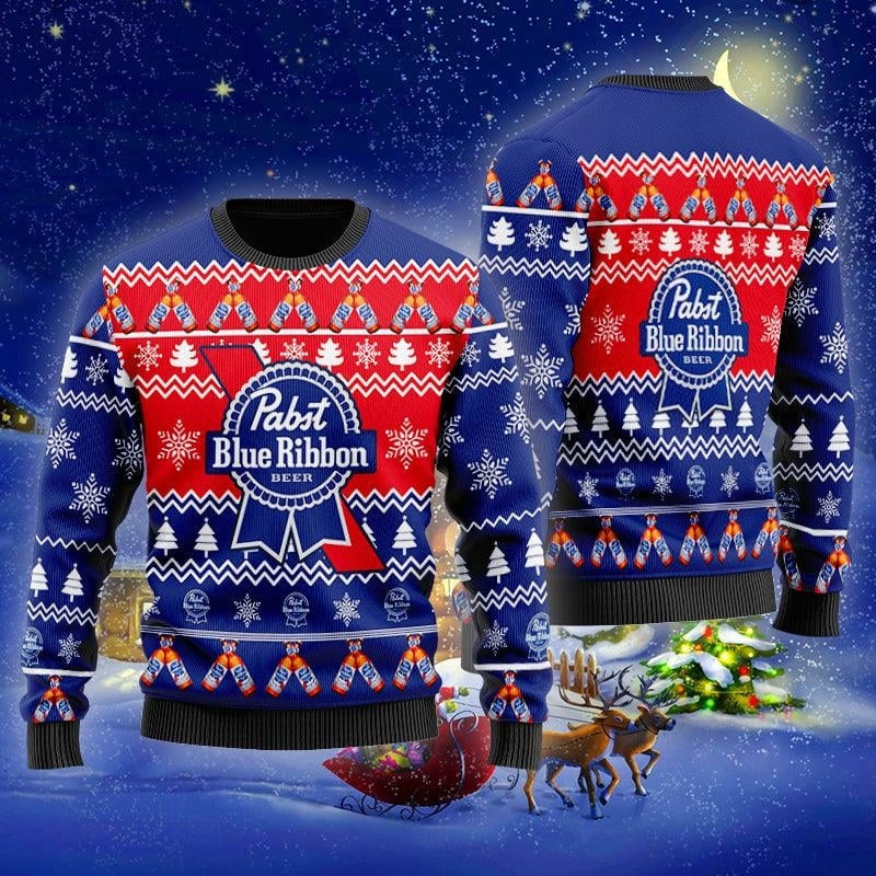 Christmas Cheers With Pabst Blue Ribbon Beer Ugly Sweater
