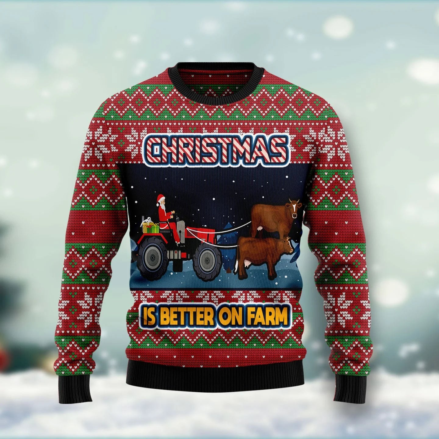 Christmas Is Better On Farm Santa Tractor Ugly Sweater