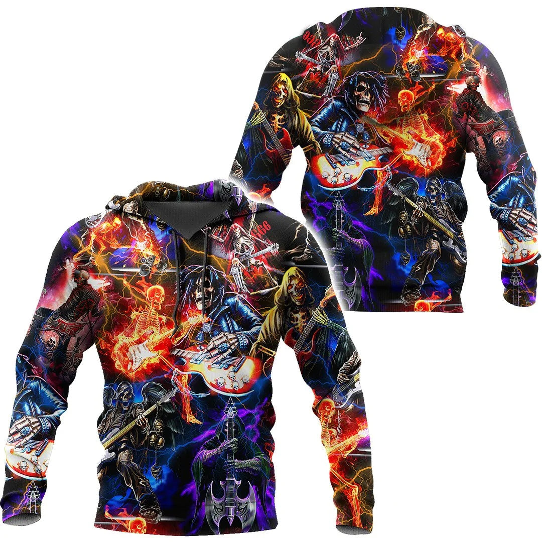 Colorfull Electric Guitar Rock Skull Hoodie