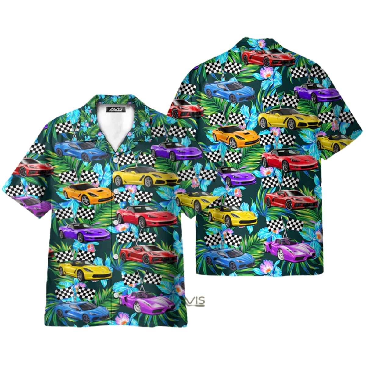 Corvette Car Colorful Tropical Hawaiian Shirt