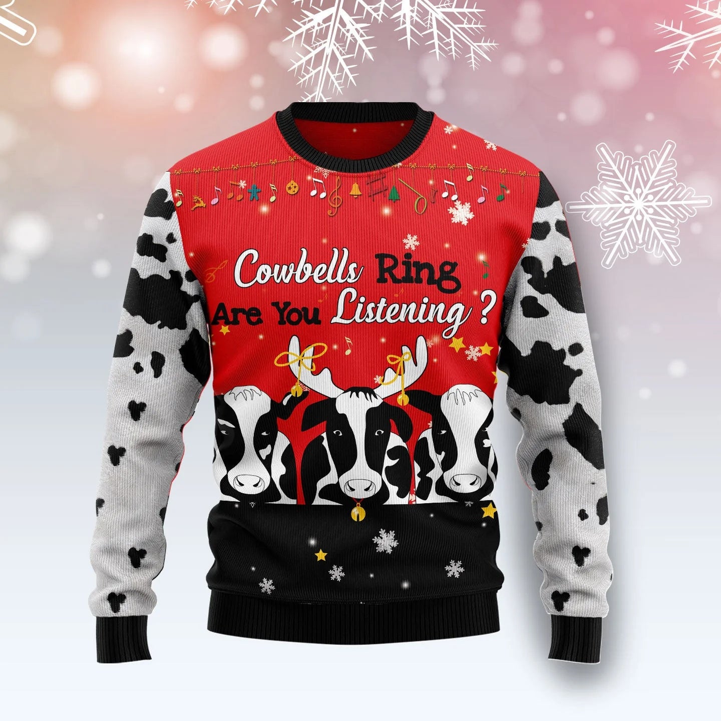 Cowbells Ring Are You Listening Cow Ugly Christmas Sweater