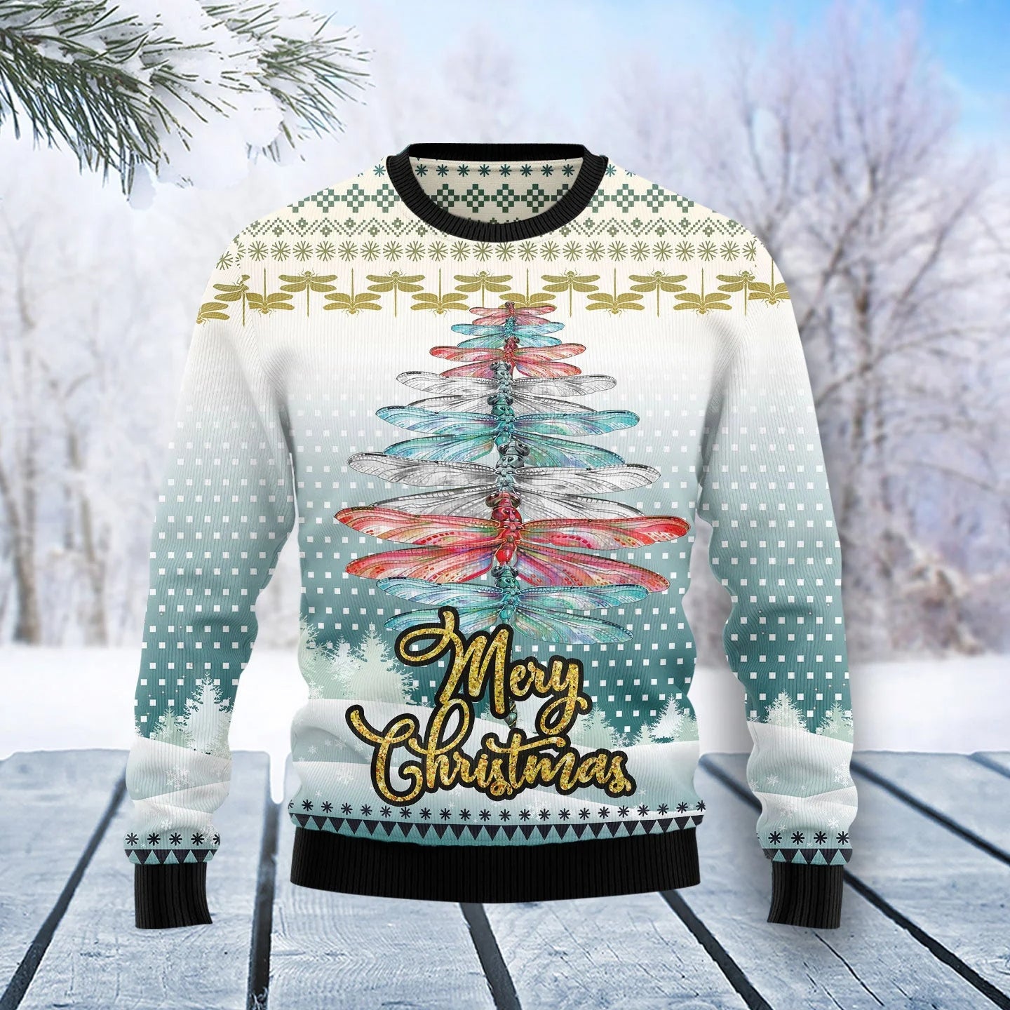 Dragonfly Christmas Tree Ugly Sweater
