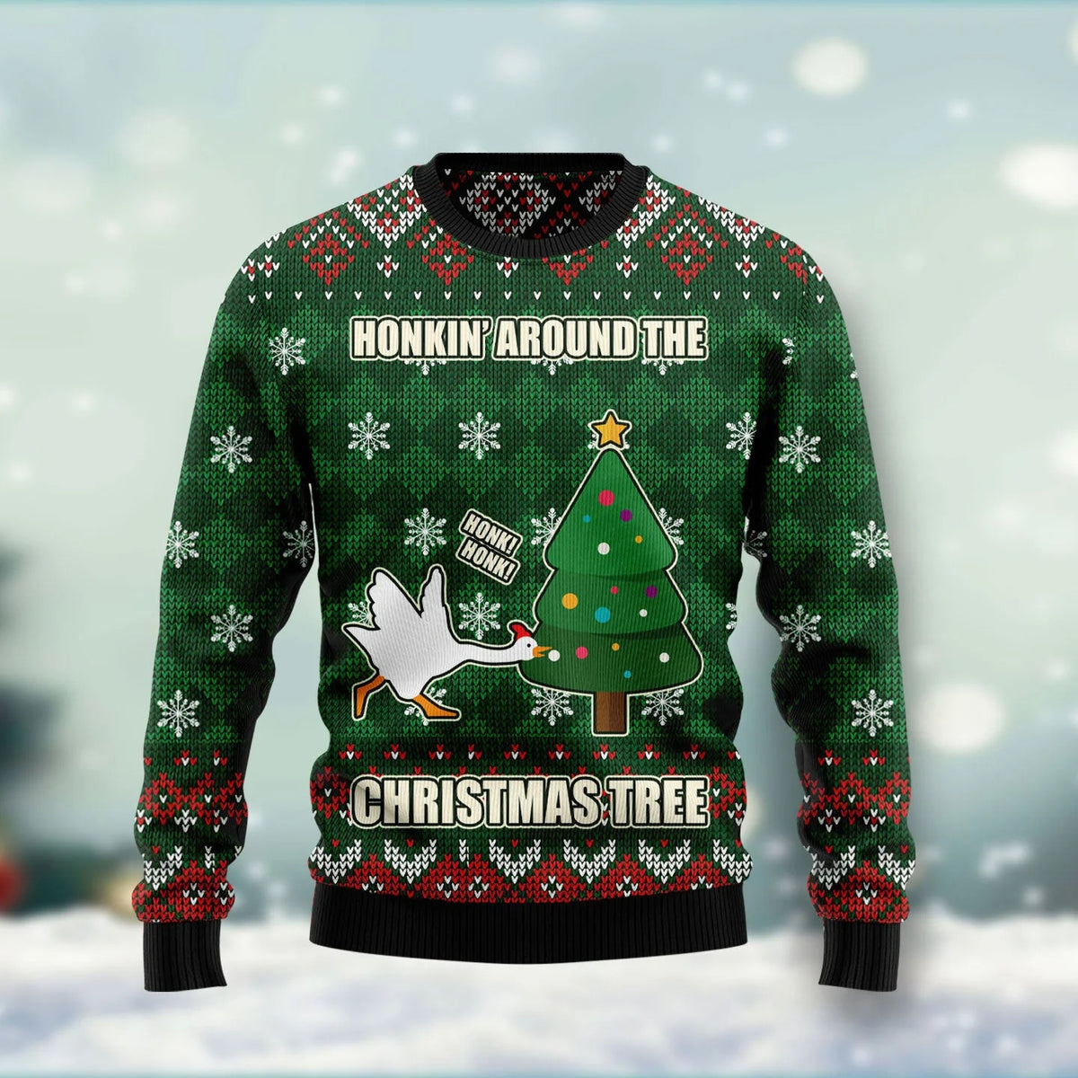 Duck Honking Around Christmas Tree Ugly Sweater