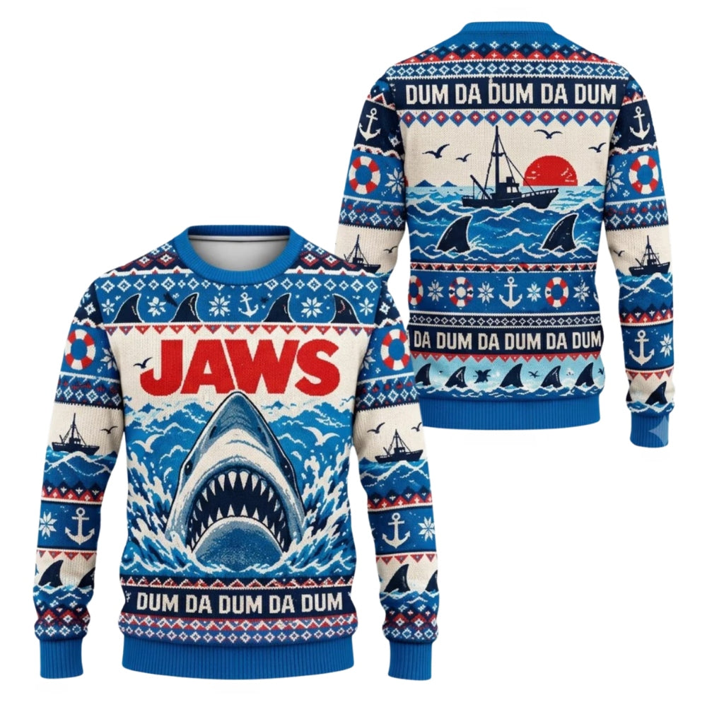Dum Da Dum Jaws Shark Ugly Christmas Sweater