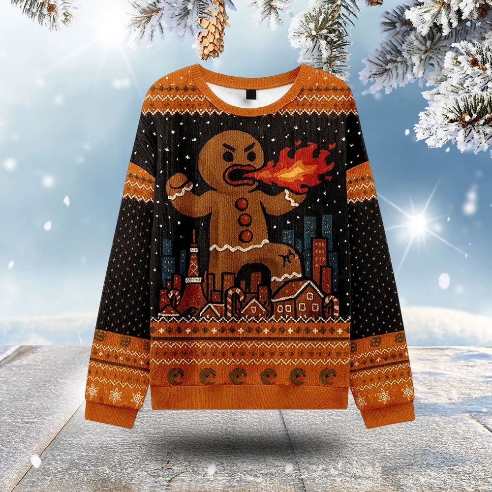Funny Fire Breathing Gingerbread Ugly Christmas Sweater