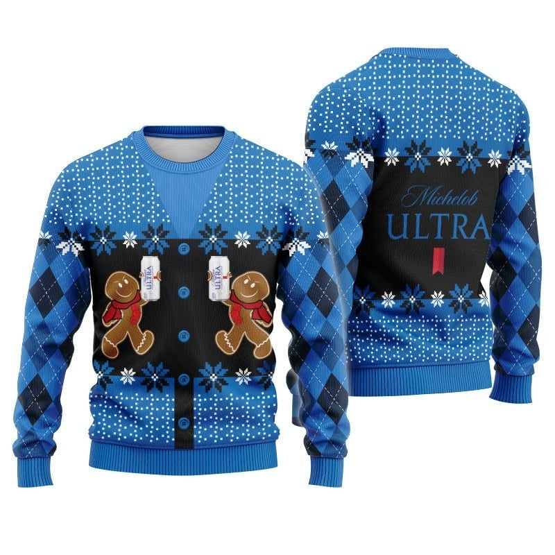 Gingerbread Cheer Michelob Ultra Beer Christmas Ugly Sweater