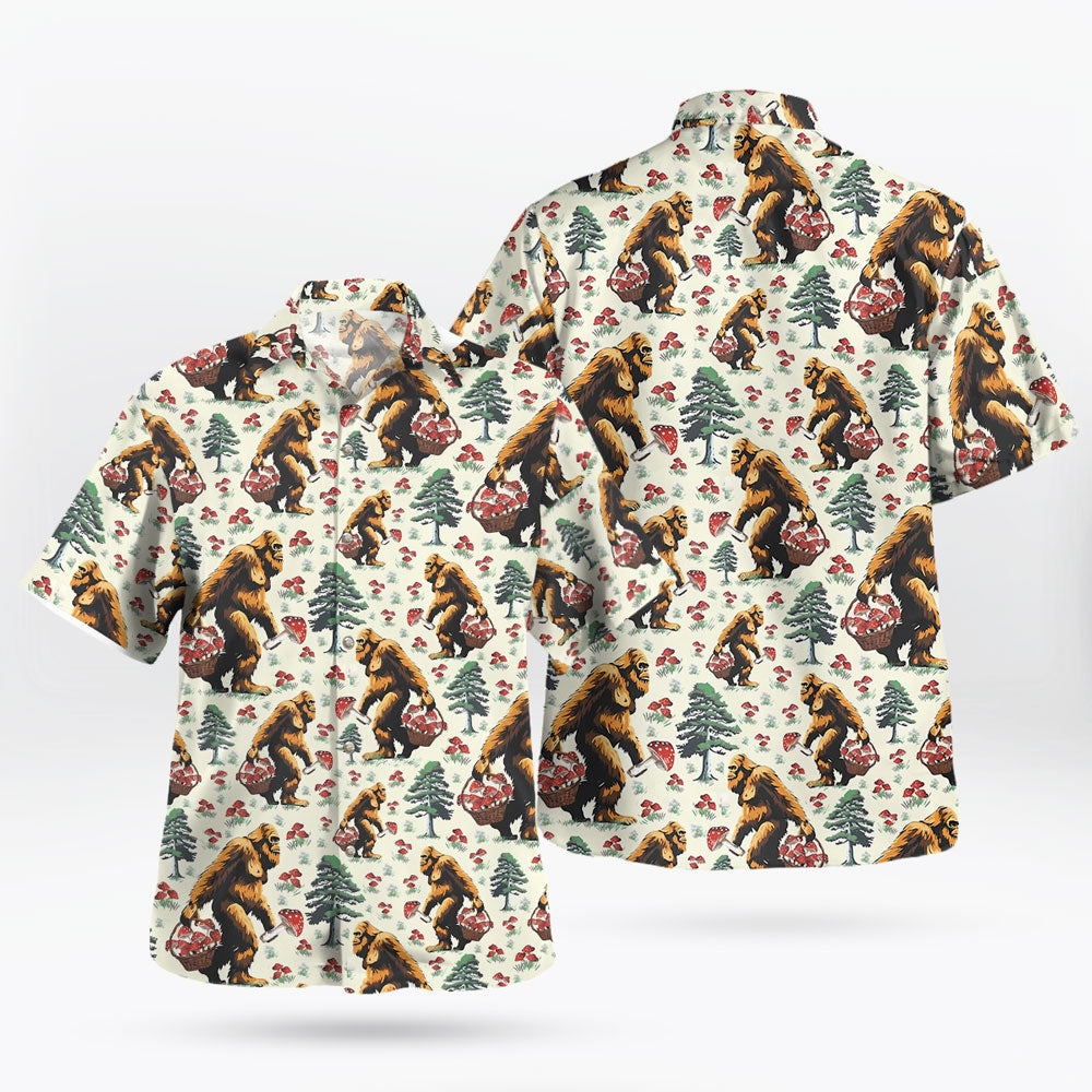 Bigfoot & Mushroom Pattern Hawaiian Shirt
