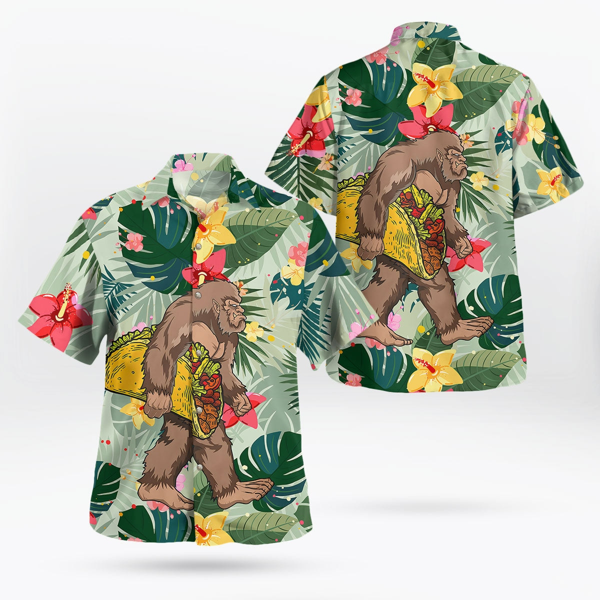 Bigfoot Sasquatch Tropical Floral Hawaiian Shirt