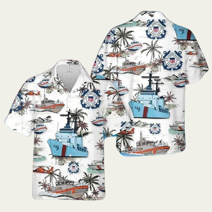 US Coast Guard Floral Hawaiian Shirt