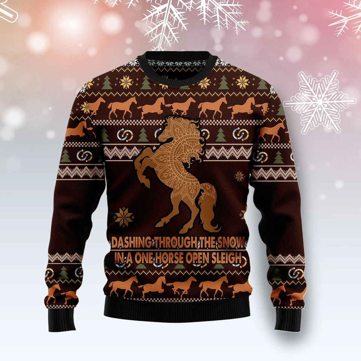Horse Dashing Through The Snow Ugly Christmas Sweater