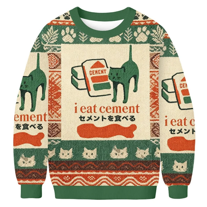 Japanese Cat I Eat Cement Ugly Sweater