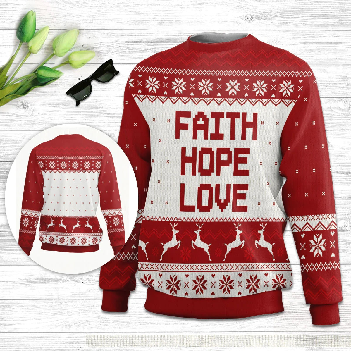 Jesus Faith Hope Love Ugly Christmas Sweater