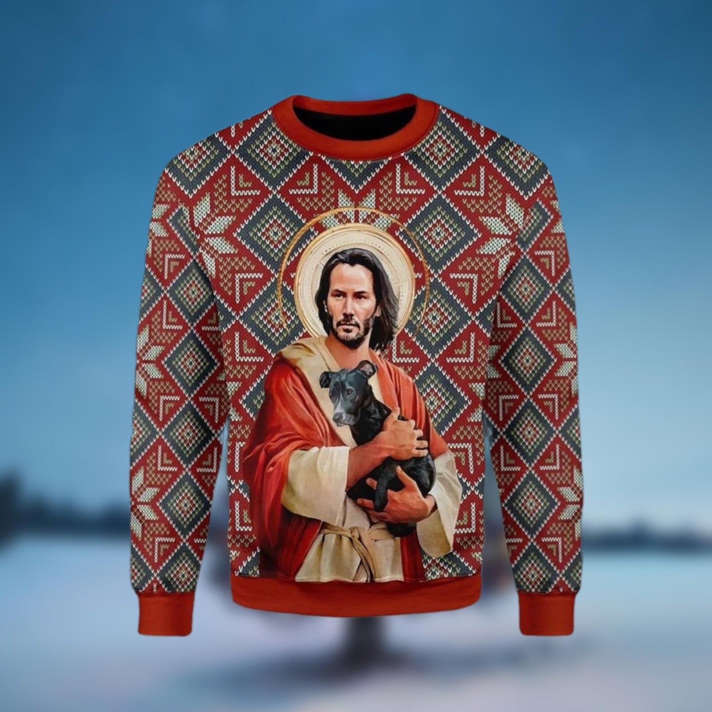 John Wick and Dog Christmas Ugly Sweater