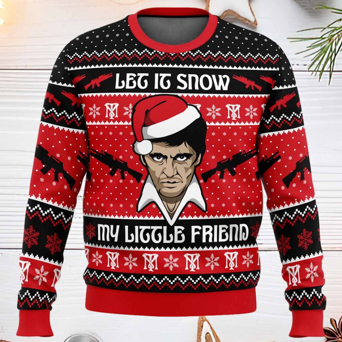 Let It Snow Scarface Ugly Christmas Sweater