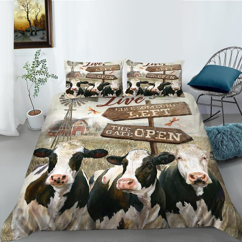 Live Like Someone Left The Gate Open Cow Bedding Set