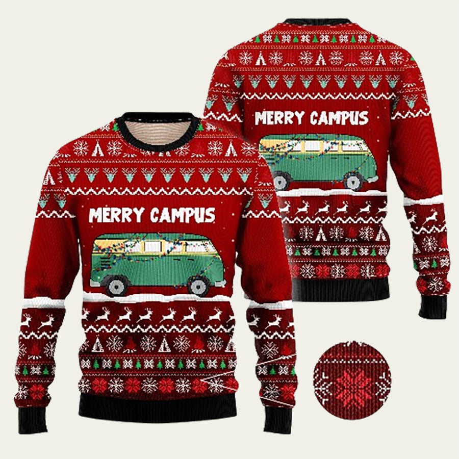 Merry Campus Camping Ugly Christmas Sweater