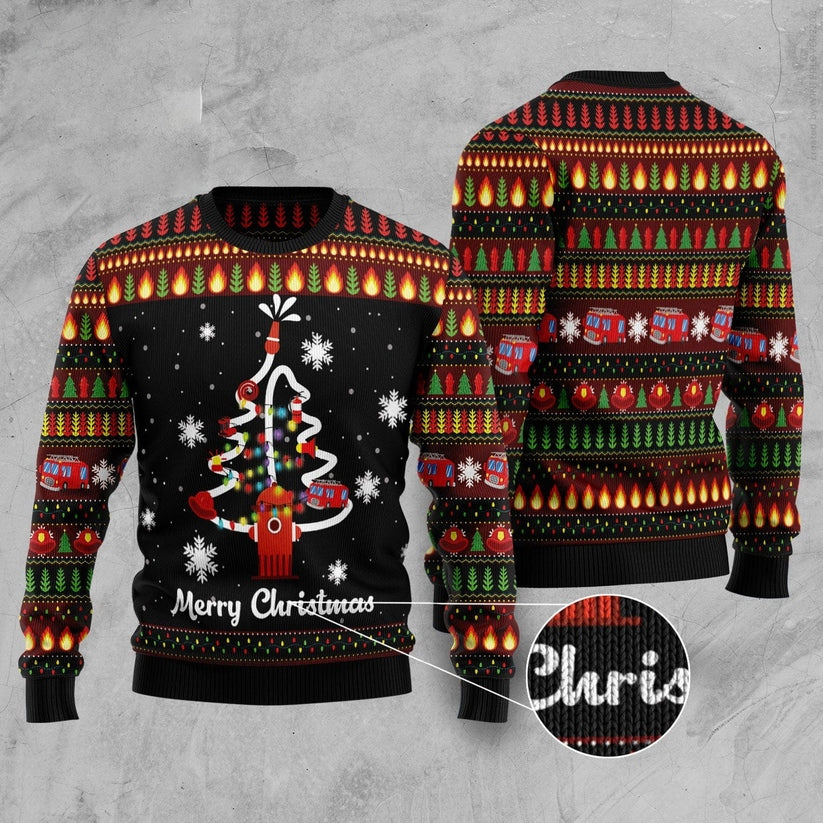 Merry Christmas Firefighter Xmas Tree Ugly Sweater