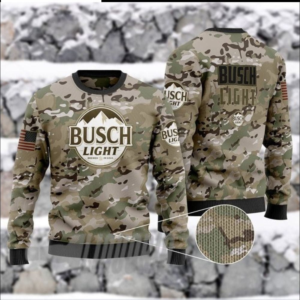 Military Camouflage Busch Light Beer Ugly Sweater