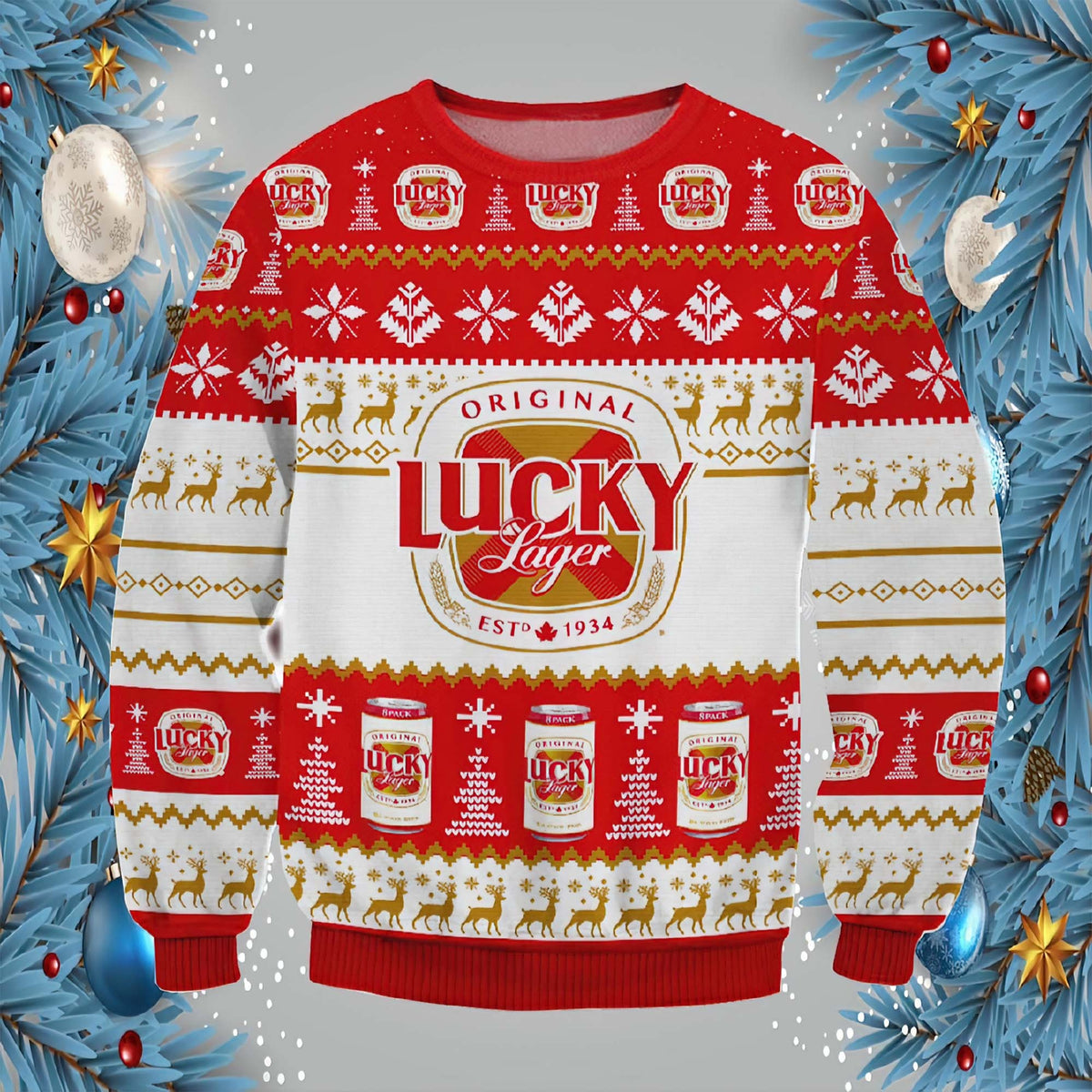 Original Lucky Lager Beer Christmas Ugly Sweater