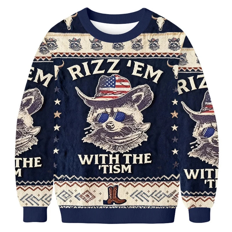 Raccoon Rizz Em With The Tism Ugly Sweater