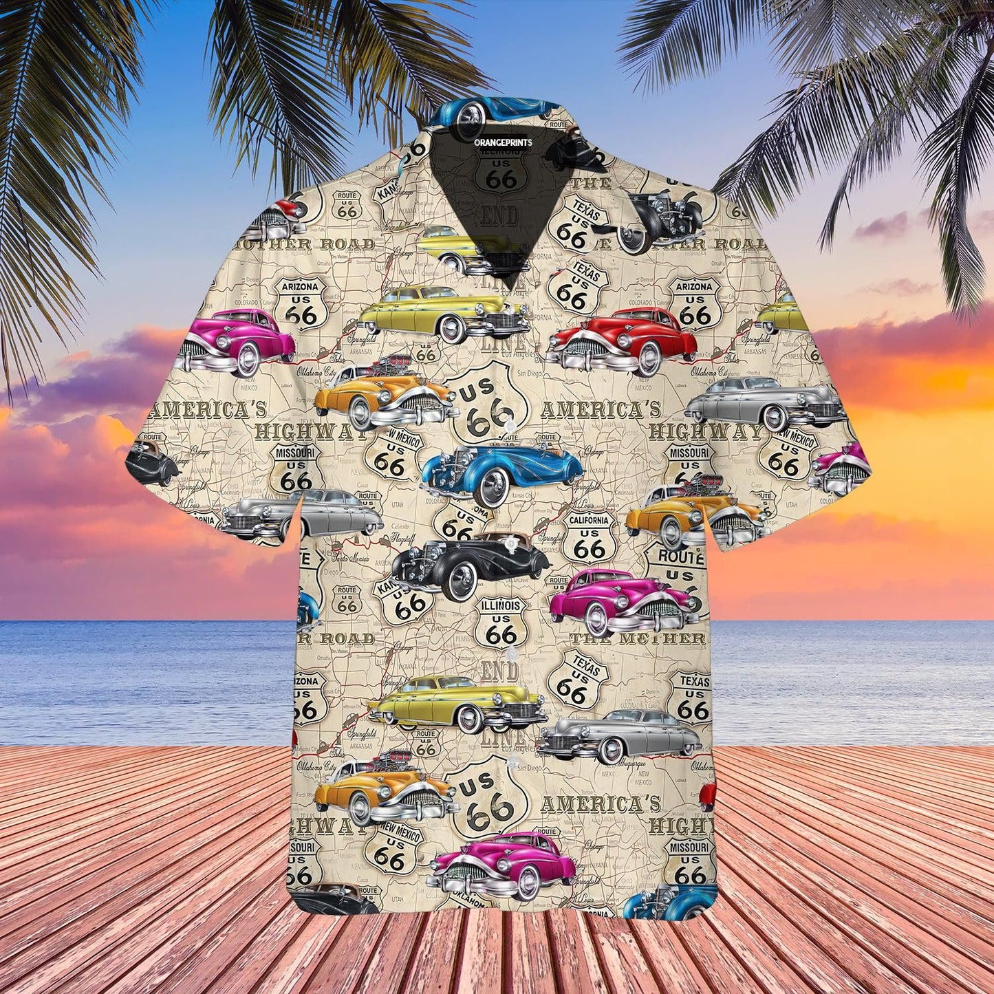 Retro Muscle Car 66 Route Hawaiian Shirt