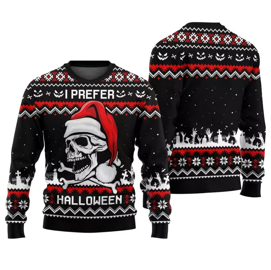 Skull I Prefer Halloween Ugly Christmas Sweater
