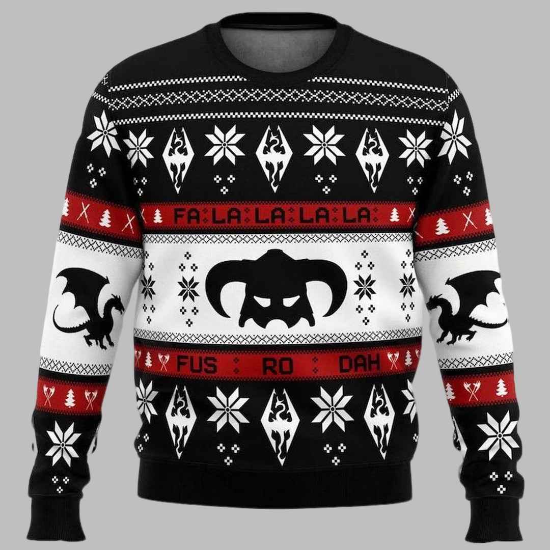 Skyrim Dragon Fa La La La La Ugly Christmas Sweater