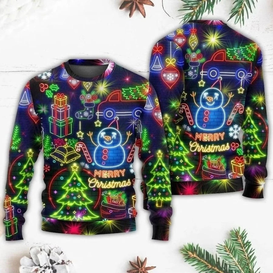 Snowman Bright Neon Lighting Ugly Christmas Sweater