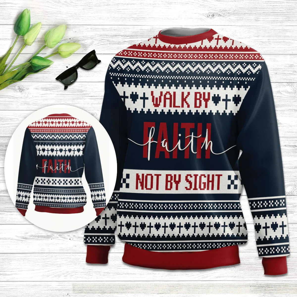 Walk By Faith Not By Sight Bible Jesus Ugly Sweater