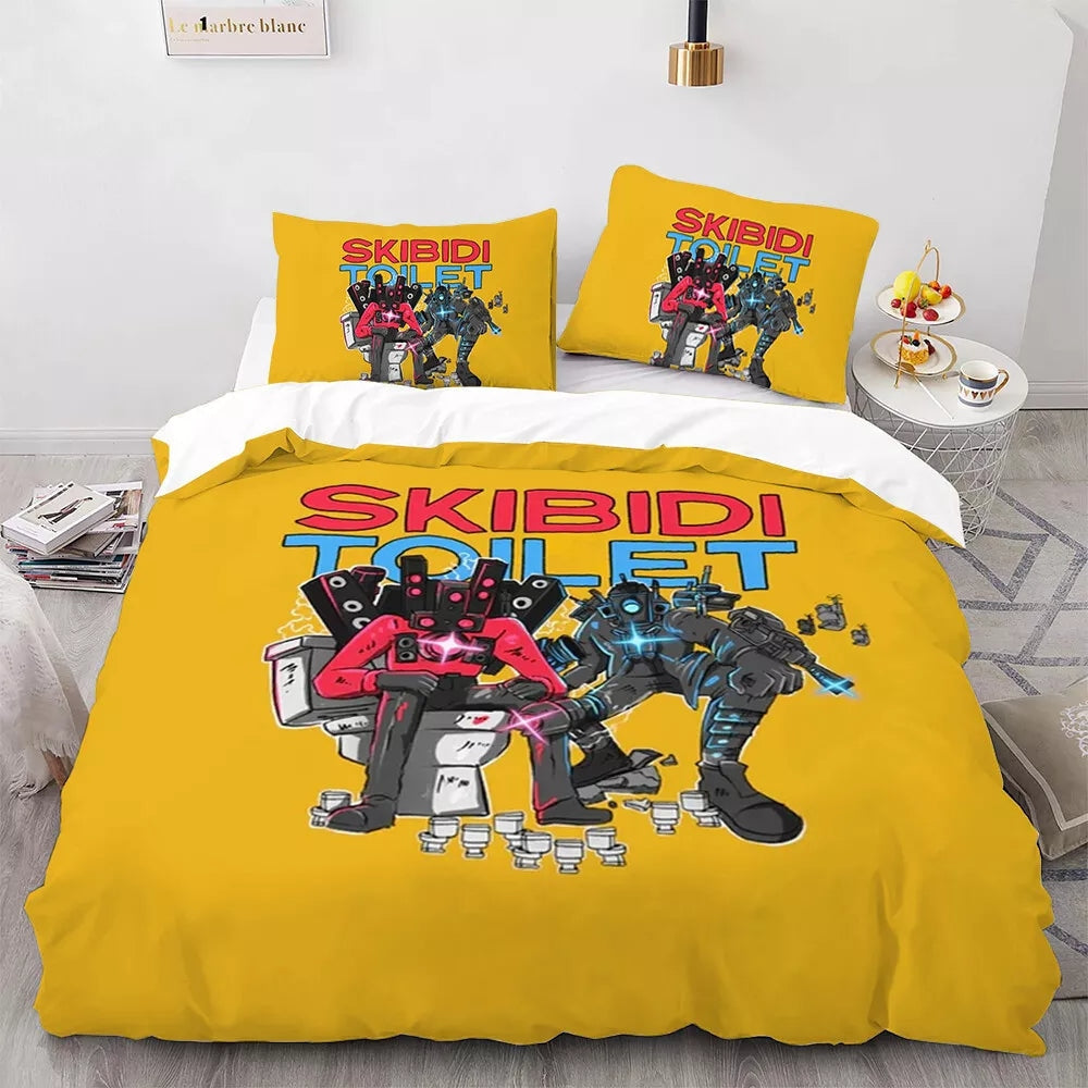 Yellow Skibidi Toilet Bedding Set