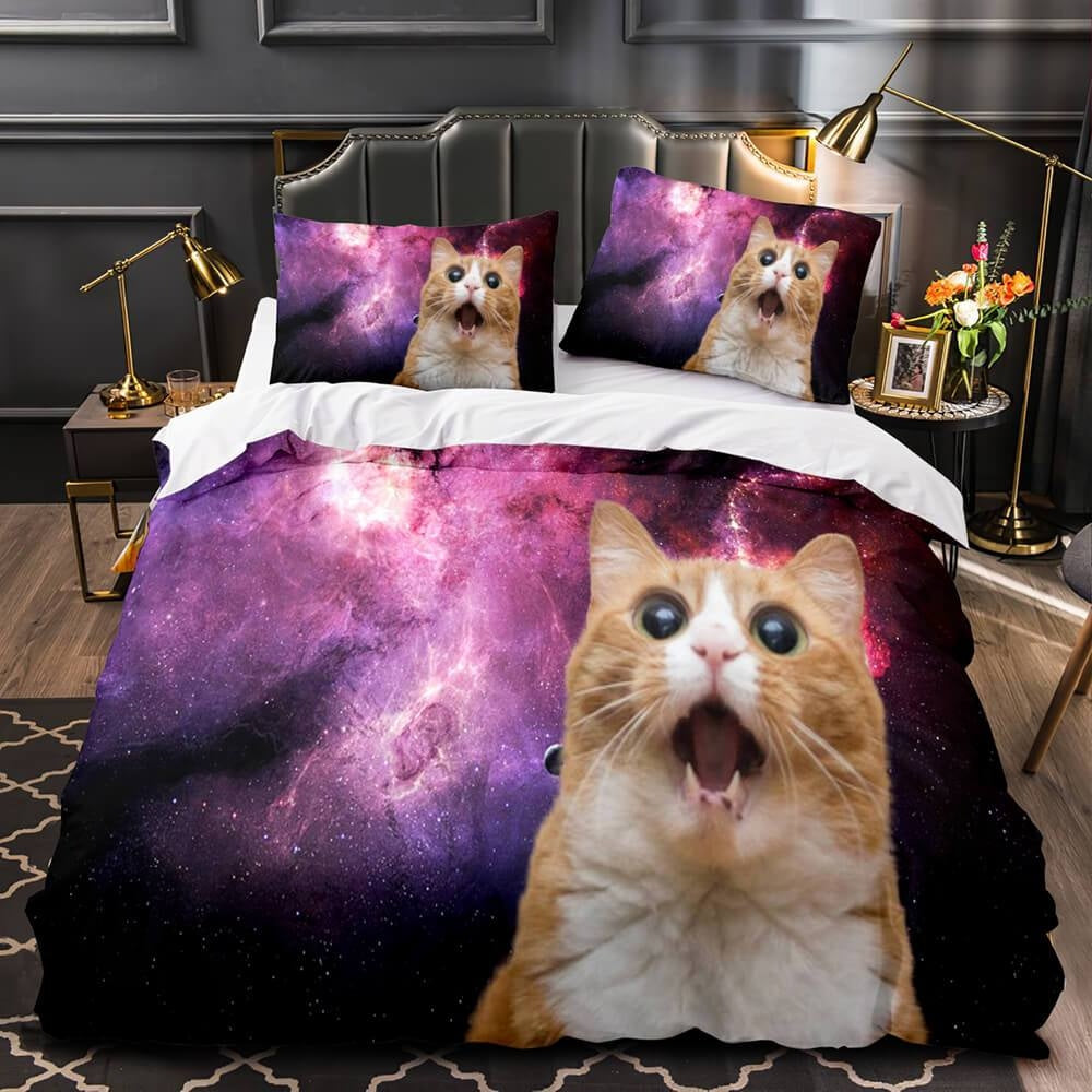 Cat In Space Galaxy Bedding Set