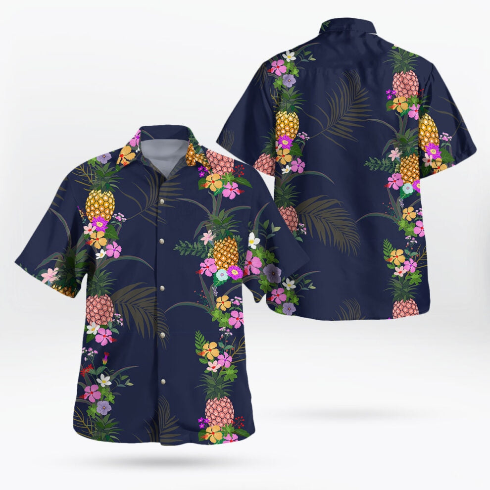 Navy Tropical Pineapple Hawaiian Shirt