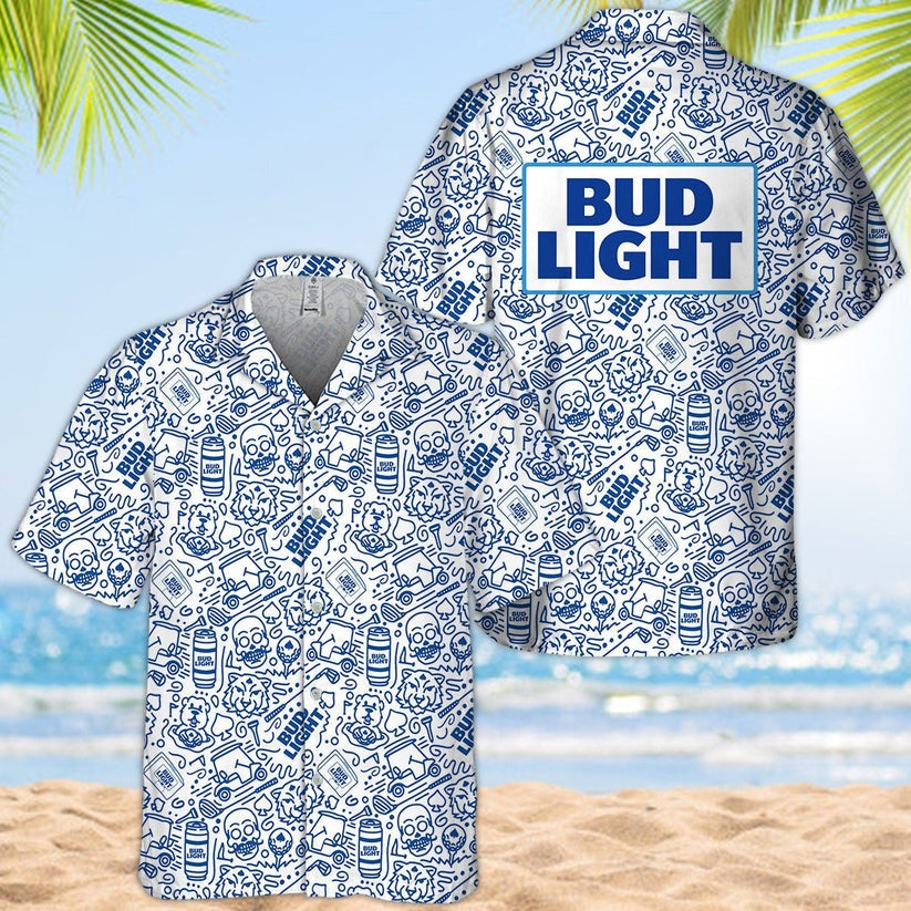 Bud Light Hawaiian Shirt, Summer Doodle Art