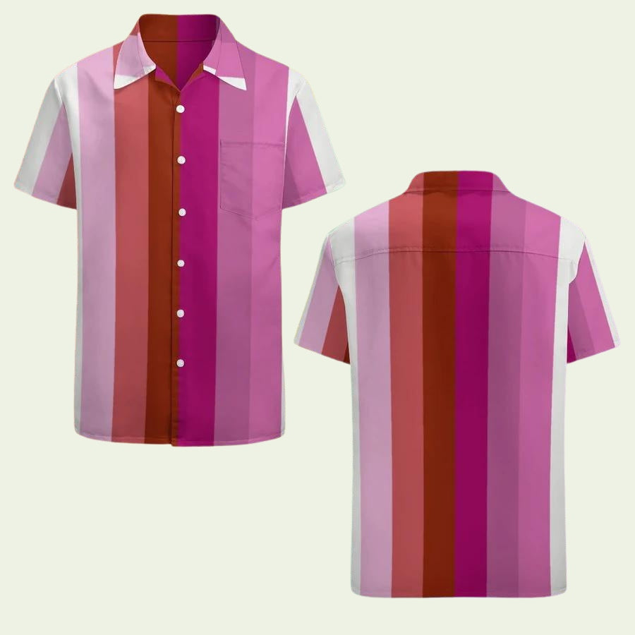 Vertical Stripe Lesbian Pride Flag Hawaiian Shirt