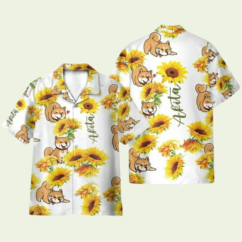 Akita Sunflower Funny Hawaiian Shirt