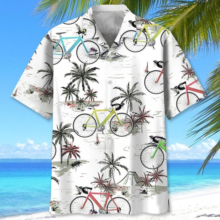 White Cycling Hawaiian Shirt