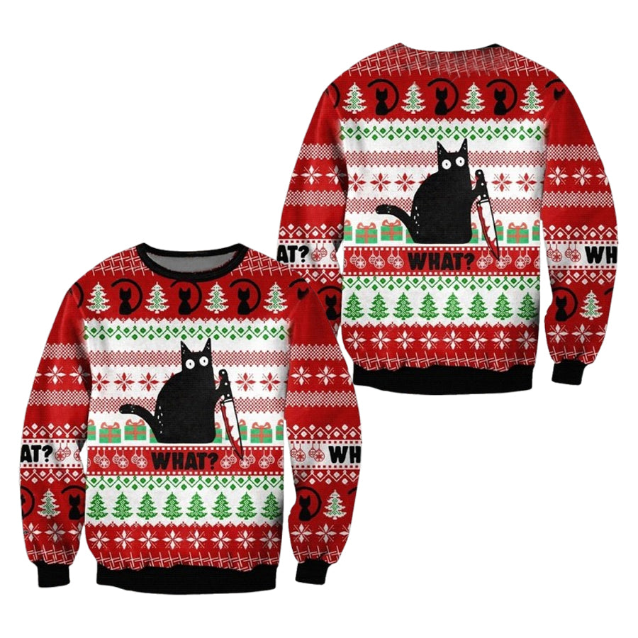 Black Cat Creep Ugly Christmas Sweater