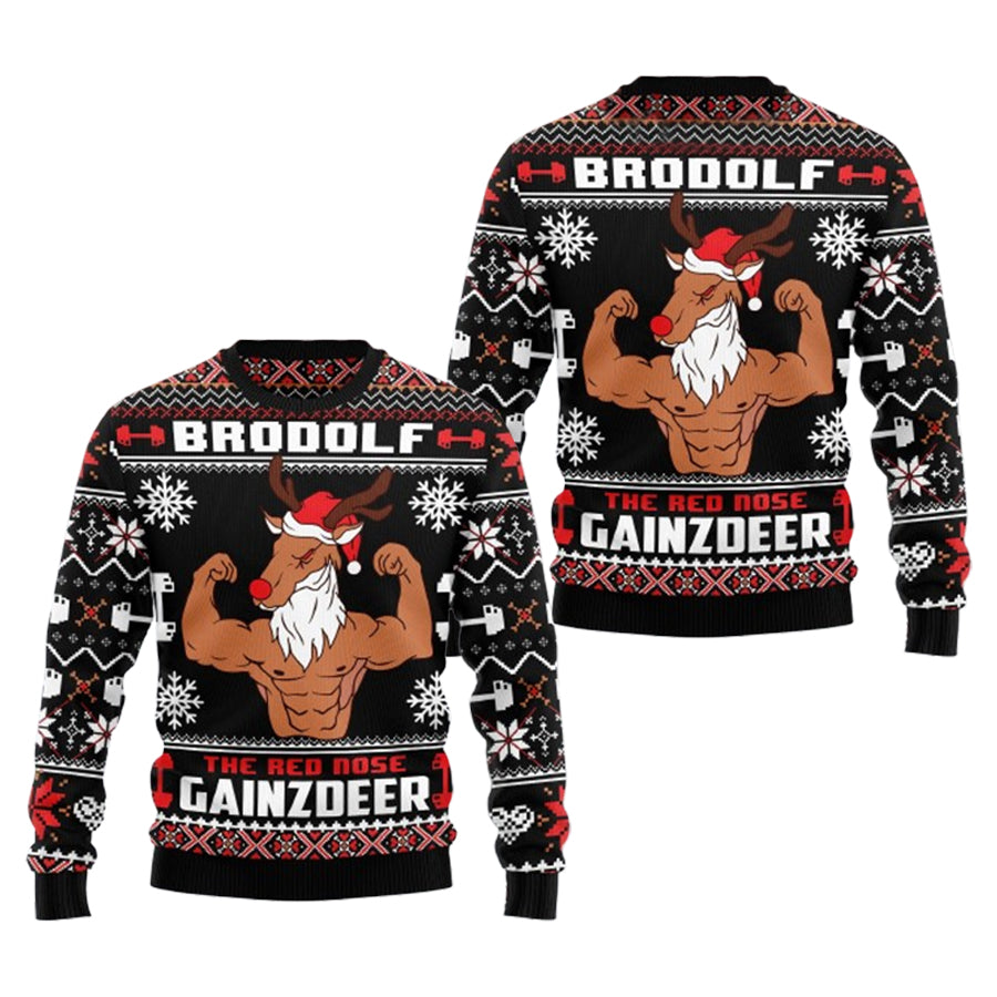 Brodolf Red Nose Gainzdeer Gym Ugly Sweater