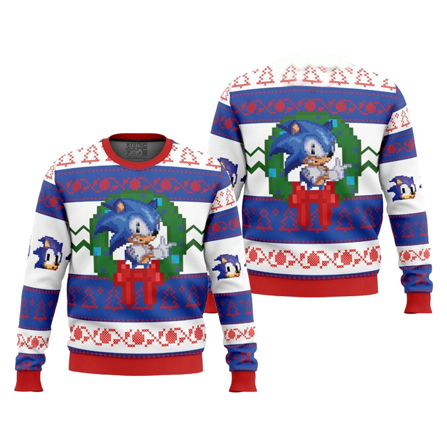 8 Bit Sonic Ugly Christmas Sweater