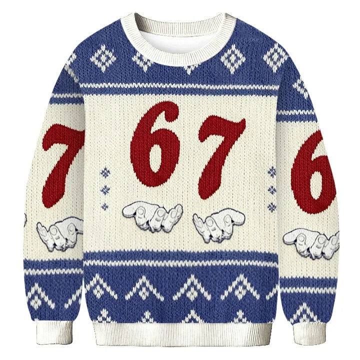 67 Meme Six Seven with Hand Ugly Christmas Sweater